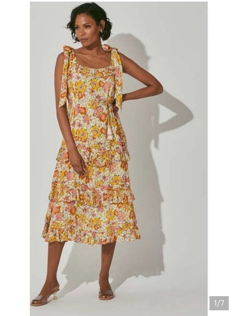 Cleobella yellow and pink floral midi dress.